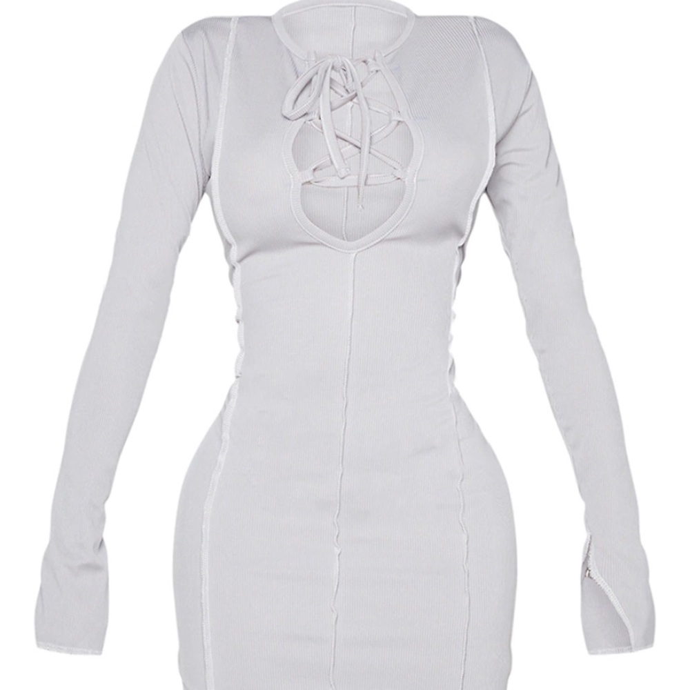 PrettyLittleThing Grey Lace Up Split Sleeve Bodycon Dress